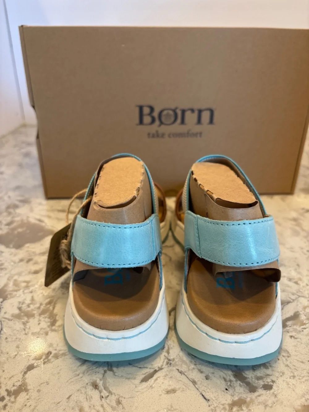 NWB New Born Mimi Turquoise Banded Leather Slingback Sandals Sz 7 M
